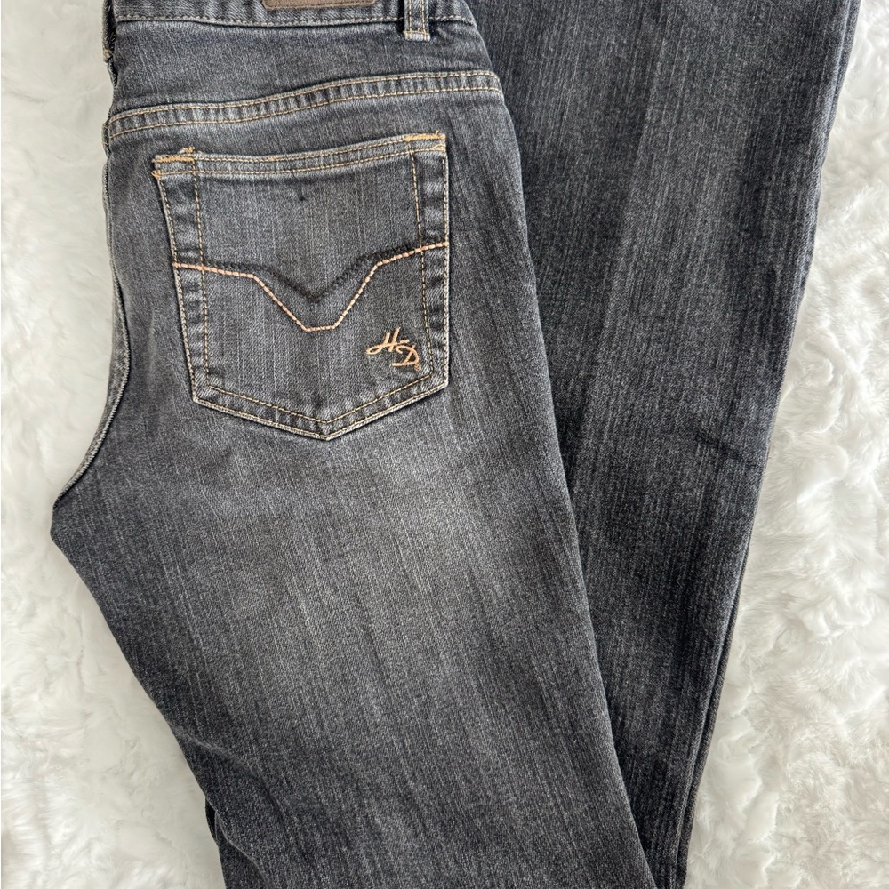 Distressed Harley-Davidson women's bootcut jeans in a black or gray wash 4L